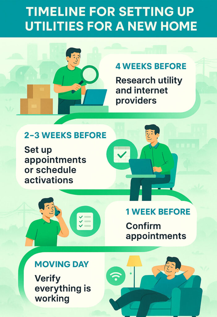 Timeline for setting up utilities for your new home
