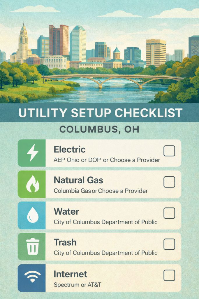 Checklist for setting up utilities for a new home in Columbus, OH