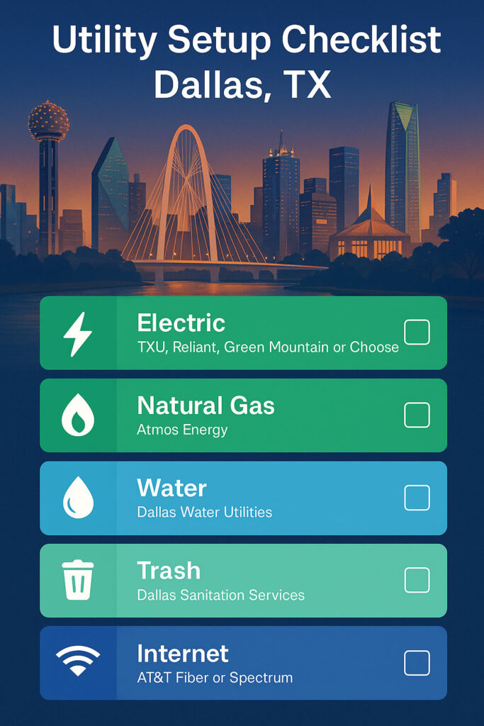 Checklist for setting up utilities in Dallas, TX