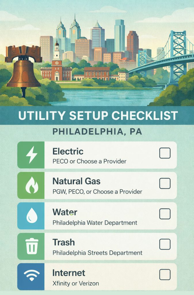 Utility Setup Checklist for a new home in Philadelphia