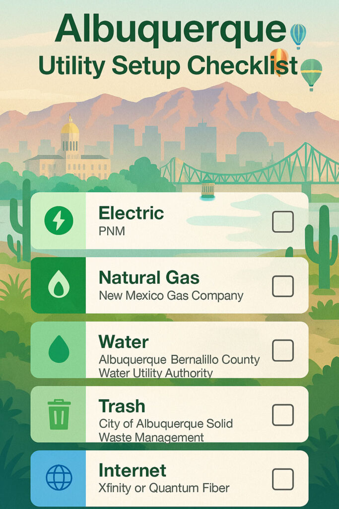 Utility checklist for movers in Albuquerque
