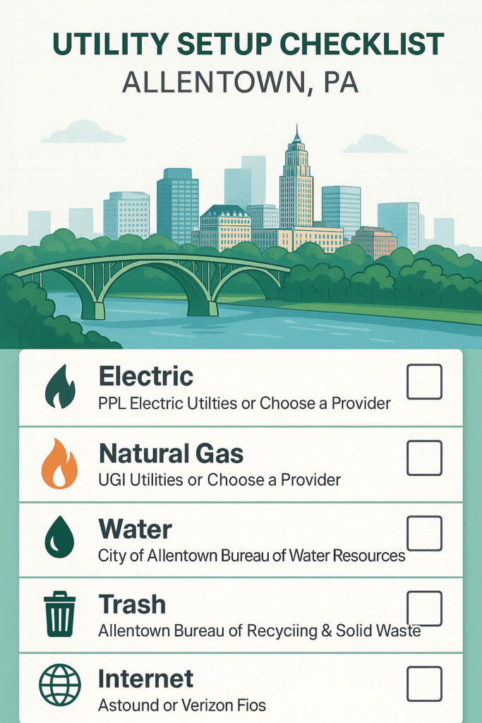 Utility checklist for moving in Allentown, PA