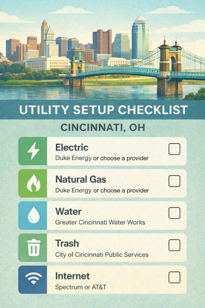 Utility checklist for setting up a new home in Cincinnati, OH