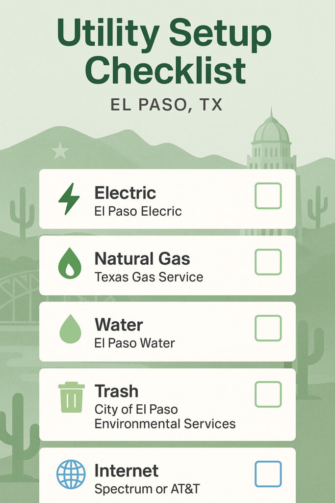 Checklist for setting up utilities for your new home in El Paso, TX