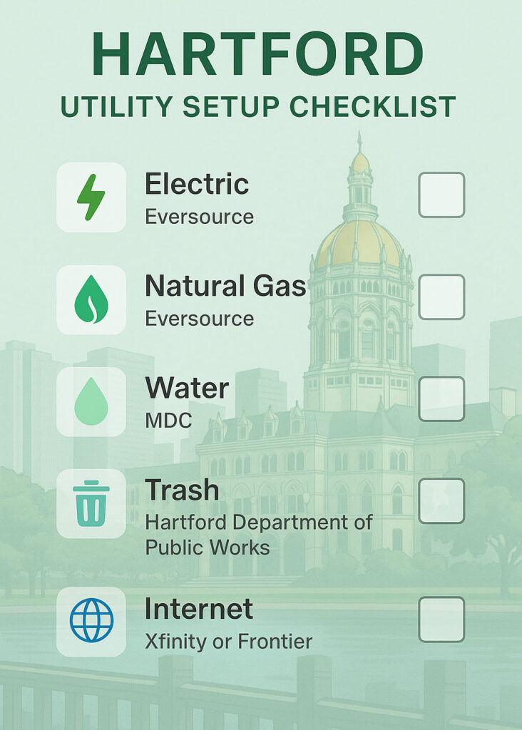 Utility Checklist for moving to Hartford, CT