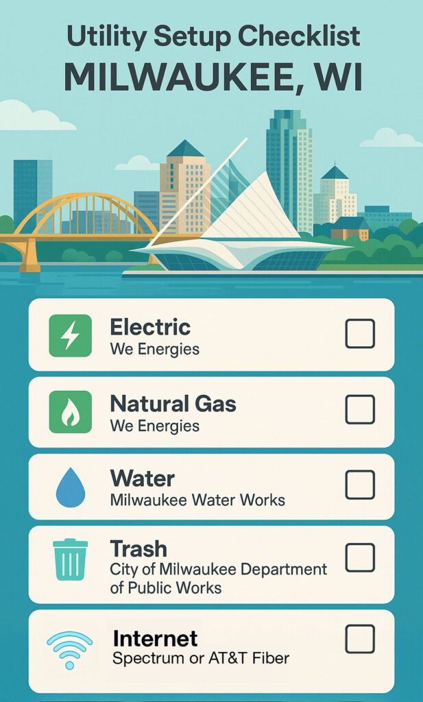 Checklist for setting up utilities when moving to a new home in Milwaukee, WI