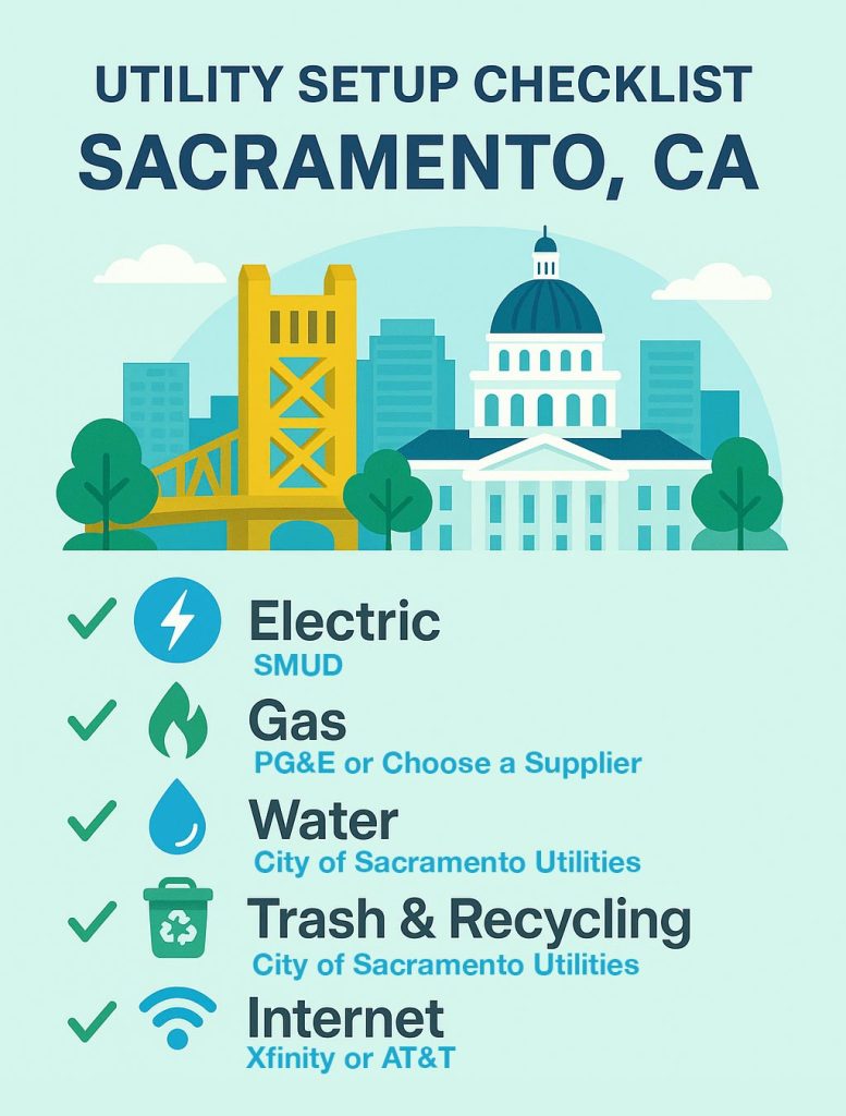 Checklist for setting up utilities in Sacramento