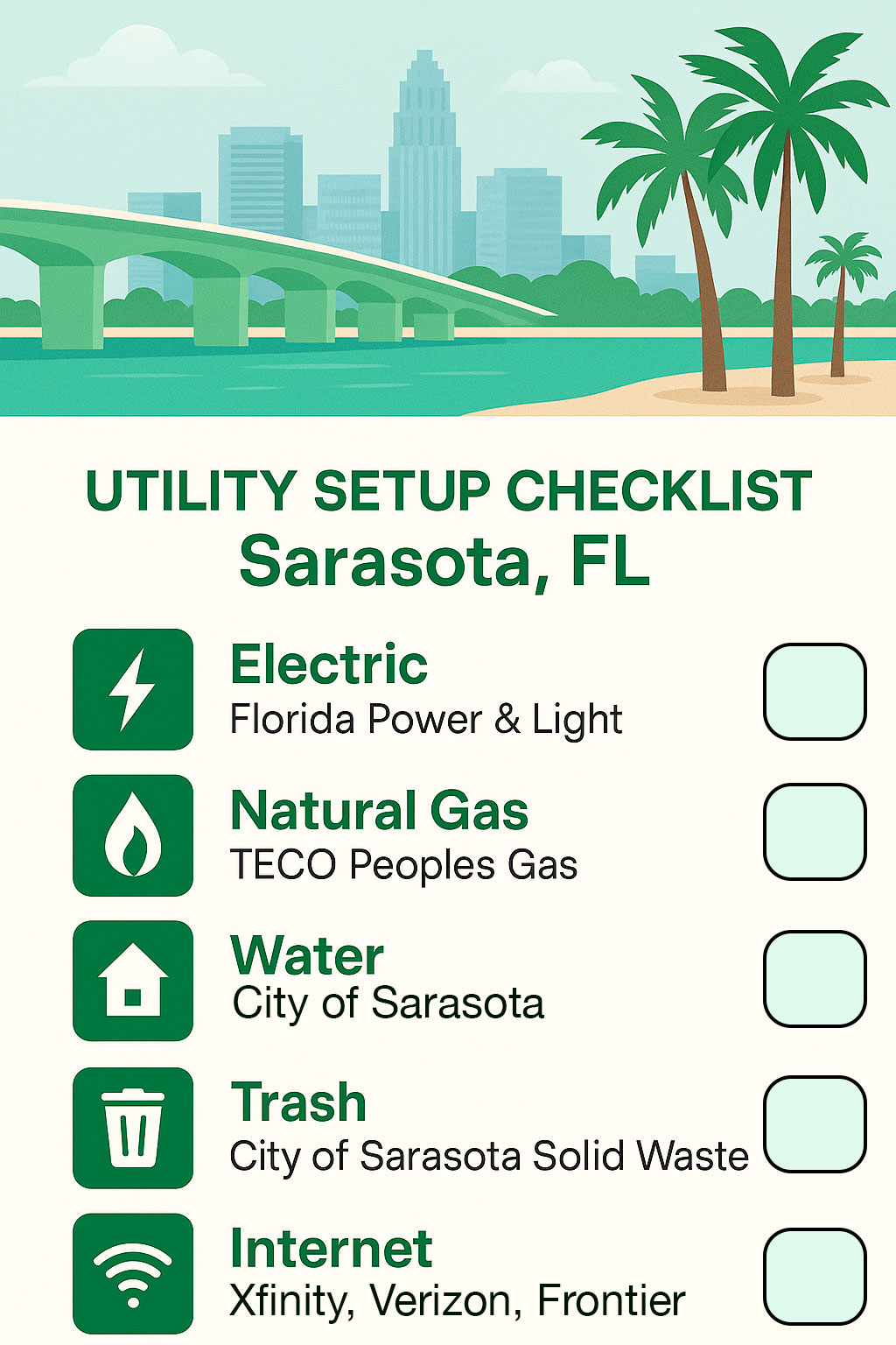 Sarasota FL Utility Providers Set Up And Compare Electric Gas Water Sarasota Utility Checklist 1 