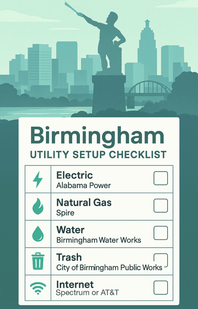 Checklist for setting up utilities in Birmingham, AL