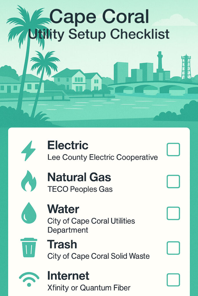 Utility checklist for moving in Cape Coral