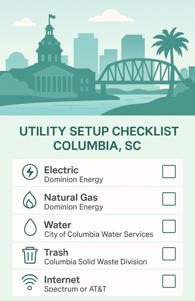Checklist for setting up utilities in Columbia, SC