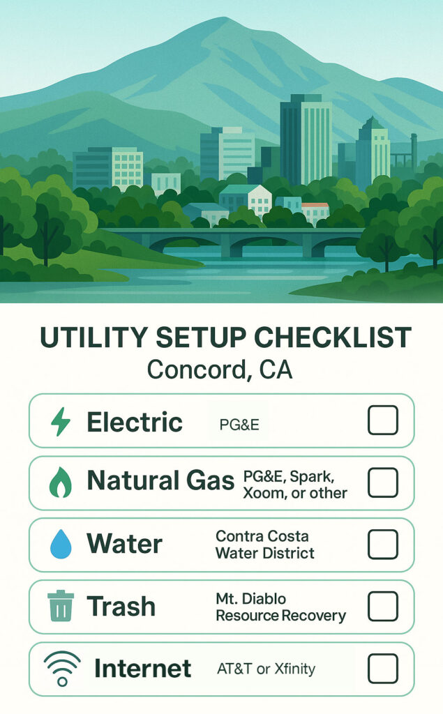 Utility Checklist for moving in Concord, CA
