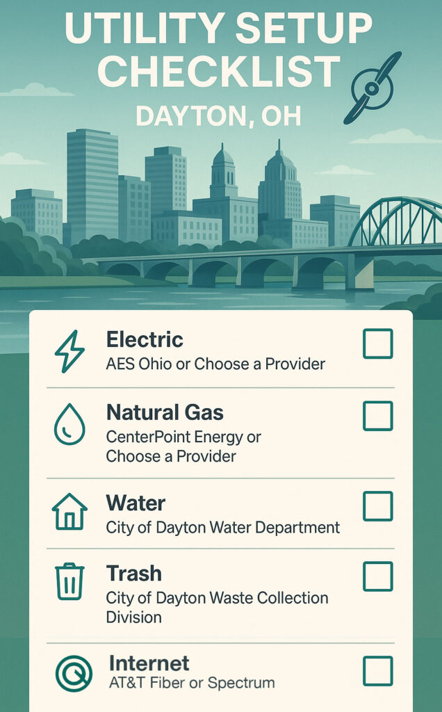 Utility setup checklist for moving in Dayton, OH
