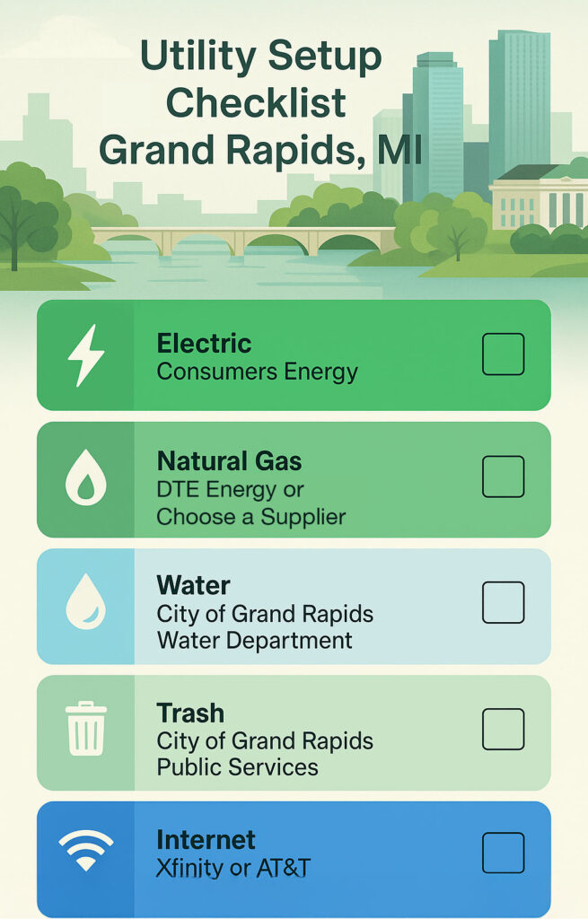 Checklist for setting up utilities in Grand Rapids, MI