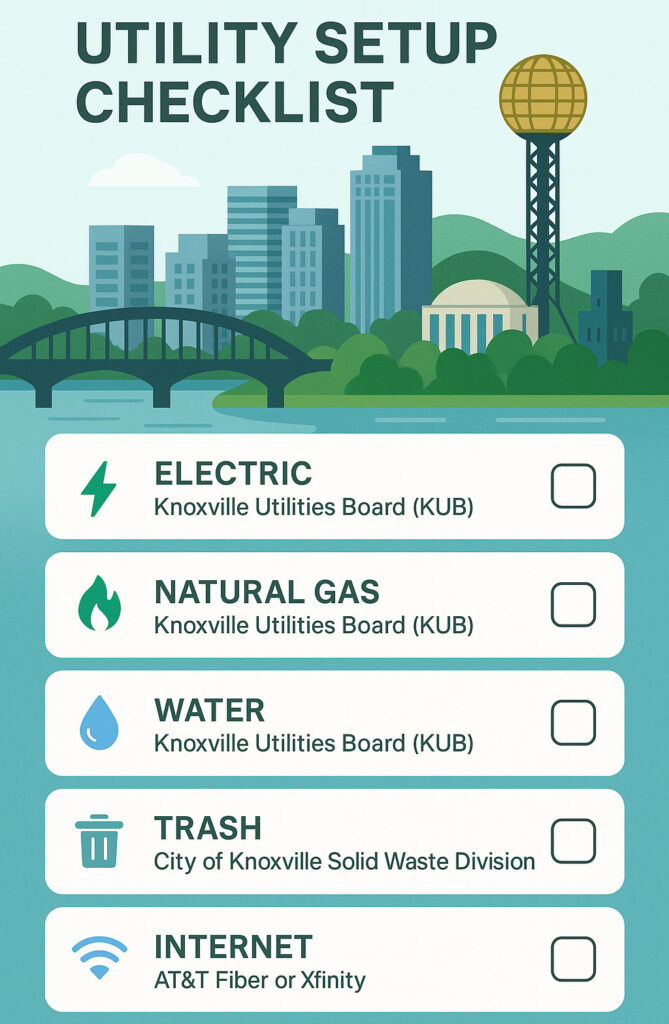 Utility checklist for setting up a new home in Knoxville