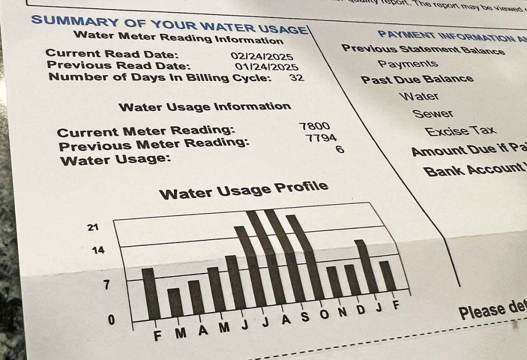 water bill comparing current usage to past usage