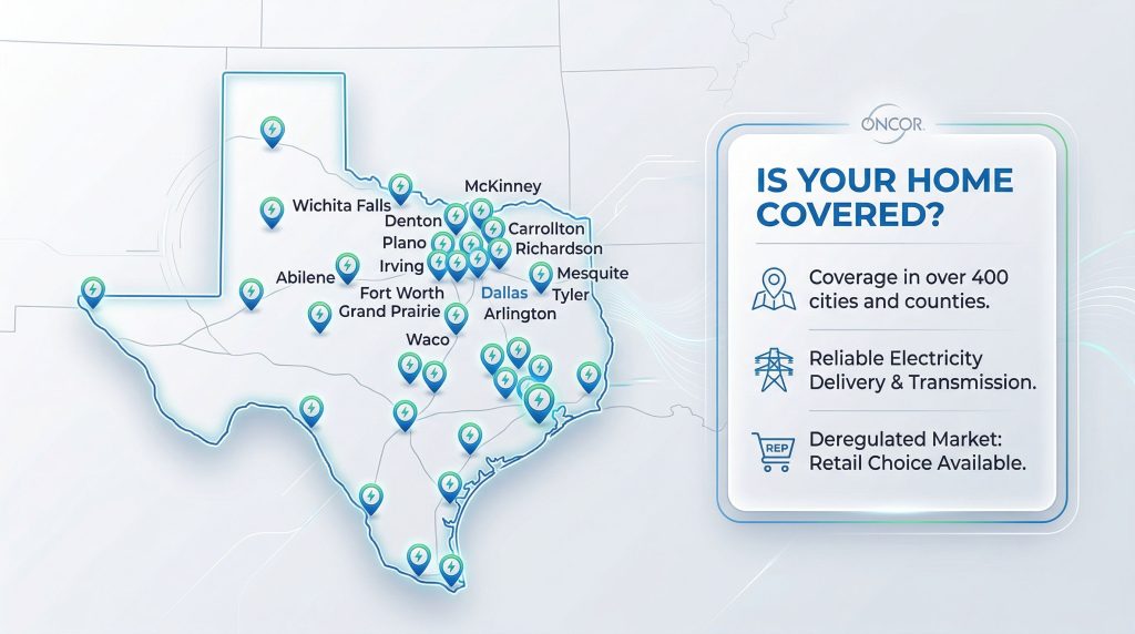 Map of major cities in Oncor's Service Area