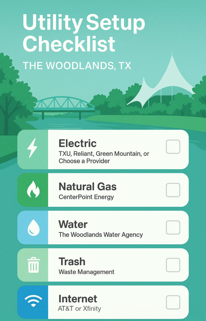 Utility checklist for setting up your home in The Woodlands, TX