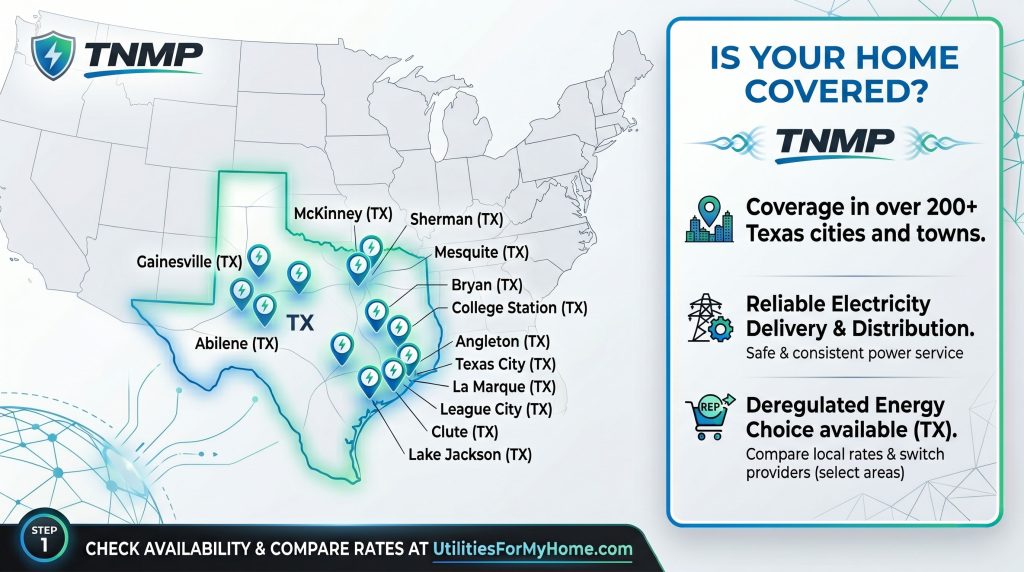 Map of Texas-New Mexico Power Service Area in Texas.