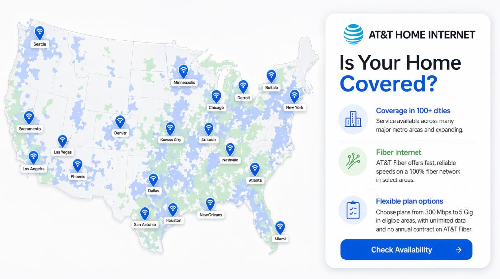 Map of AT&T Internet Service Area