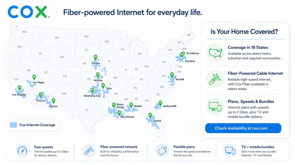 Service Area Map for Cox Internet