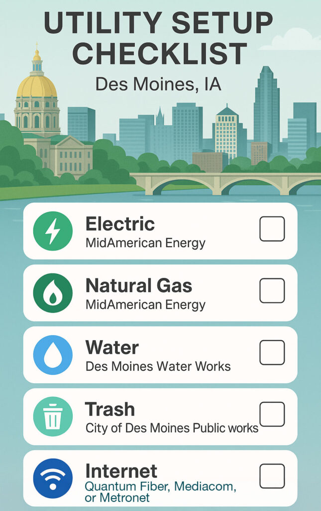 Utility Checklist for moving in Des Moines, IA