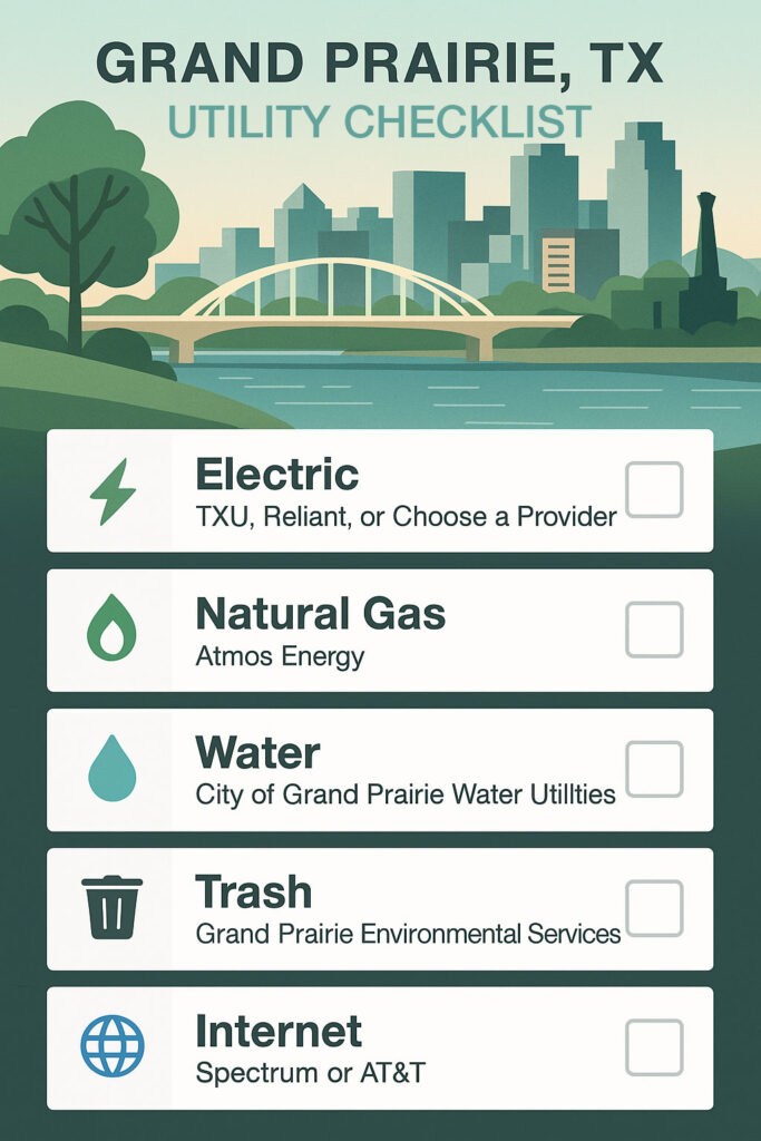 Grand Prairie Utility Checklist for setting up a new home