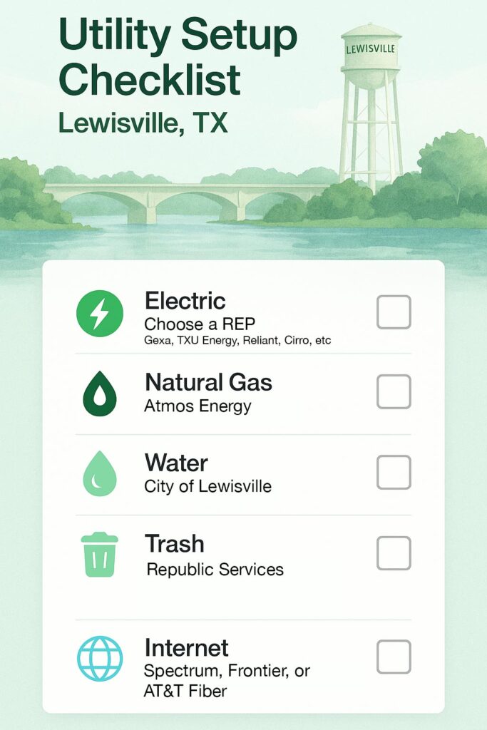 Utility Checklist for moving in Lewisville, TX