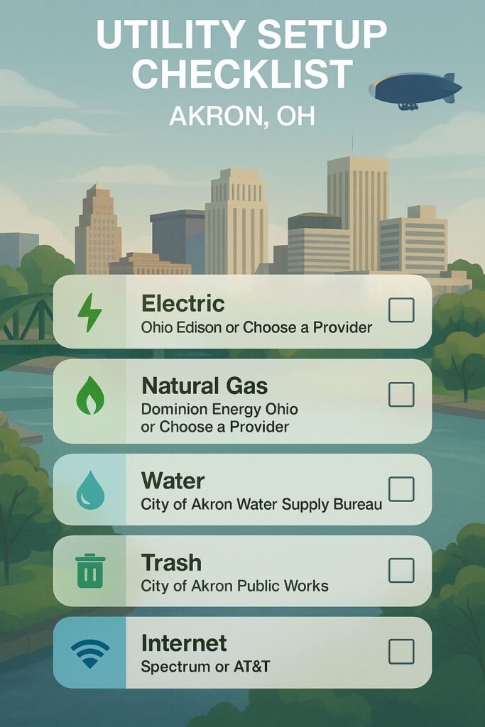 Checklist for setting up utilities in Akron, OH