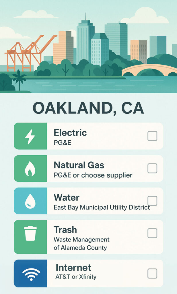 Checklist for setting up utilities for your home in Oakland, CA