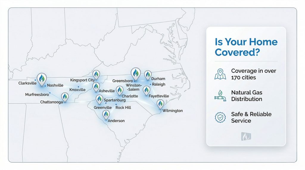 Map depicting the service area of Piedmont Natural Gas