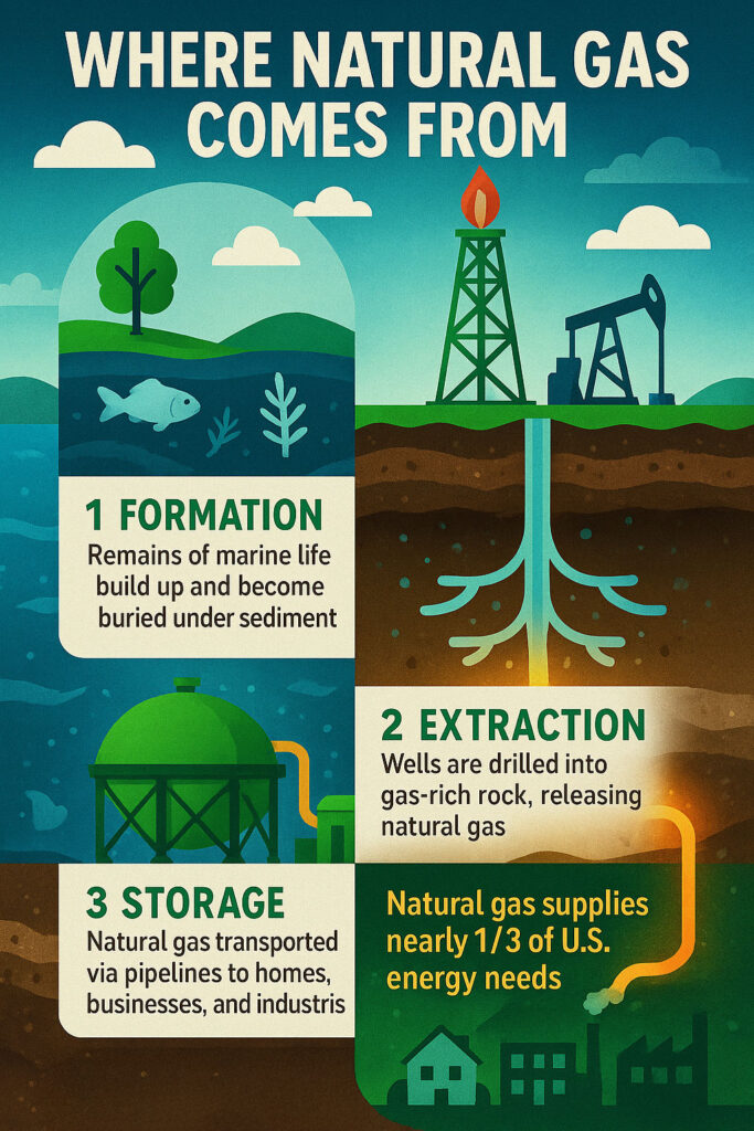 Where does natural gas come from and how does it get to our homes?