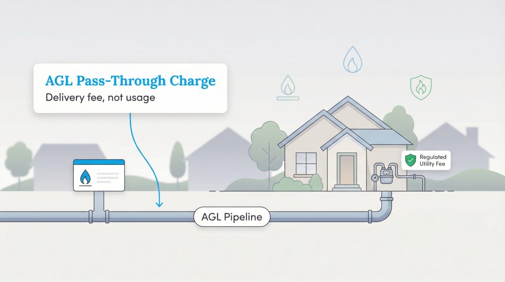 Diagram showing the AGL Pass-Through Charge is a regulated delivery fee, not for gas usage.