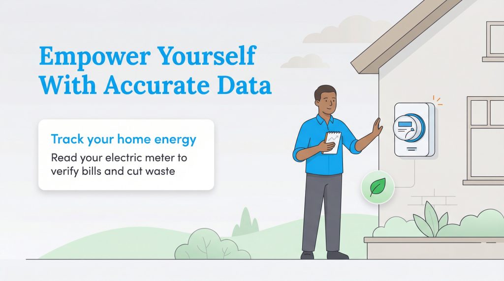 A man checks an electric meter outside a home to track energy usage.