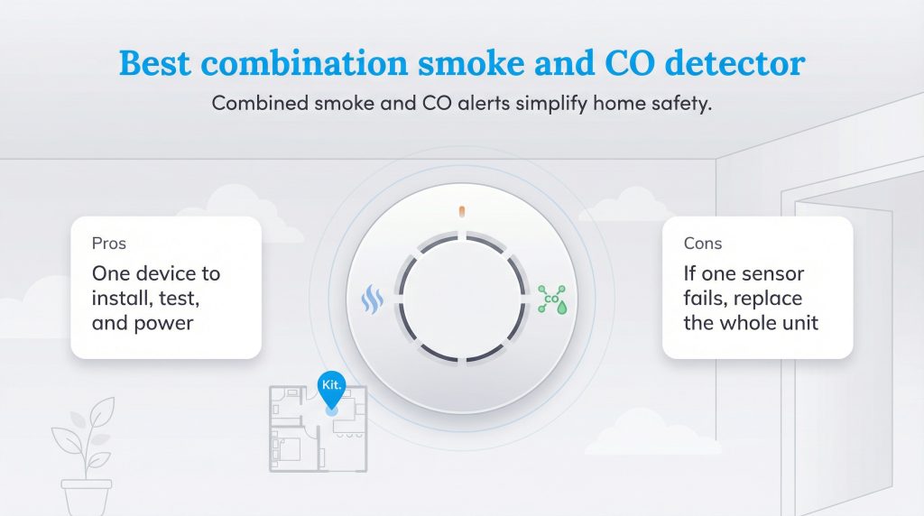 Pros and cons of a combination smoke and CO detector: simplified maintenance vs. full replacement.
