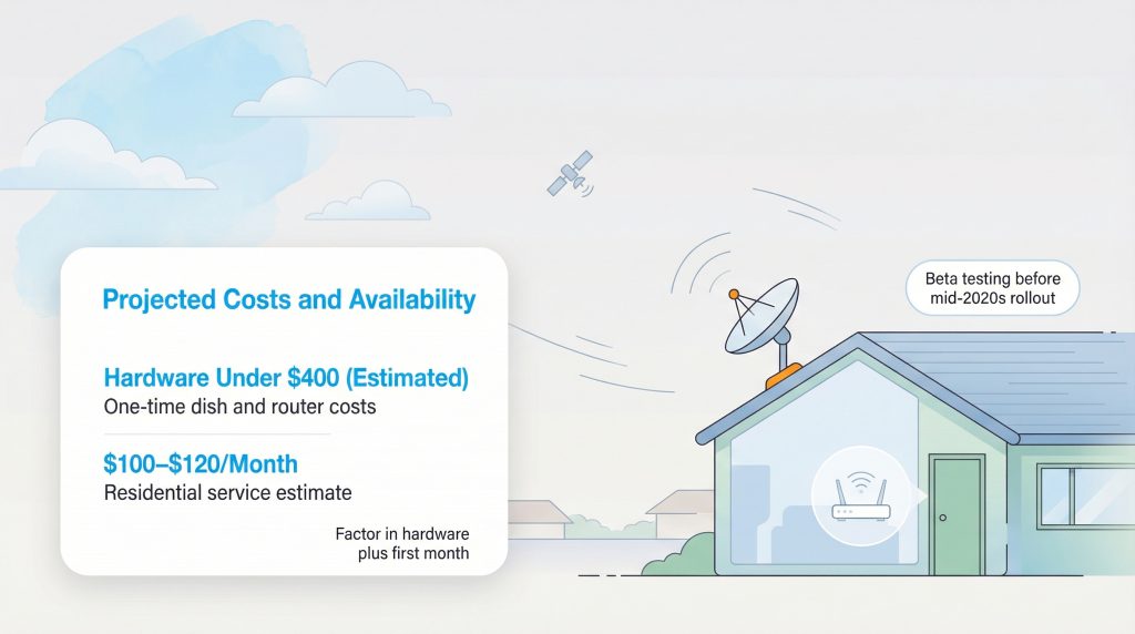 Diagram illustrating projected costs and availability for satellite internet service.