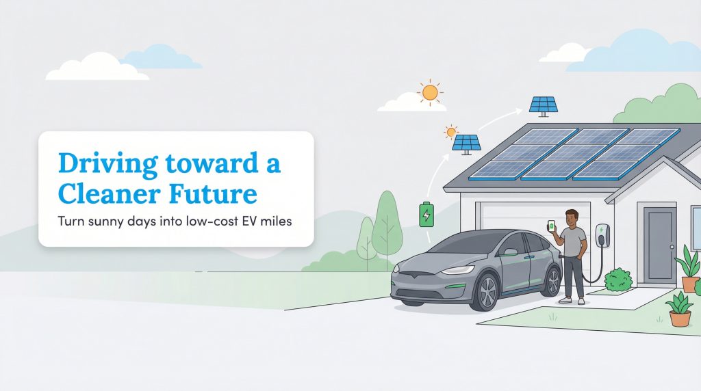 Man charges EV at home with solar panels and battery storage.