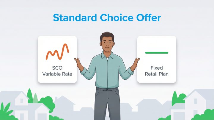 A man presenting two options: a variable rate graph and a fixed retail plan line.