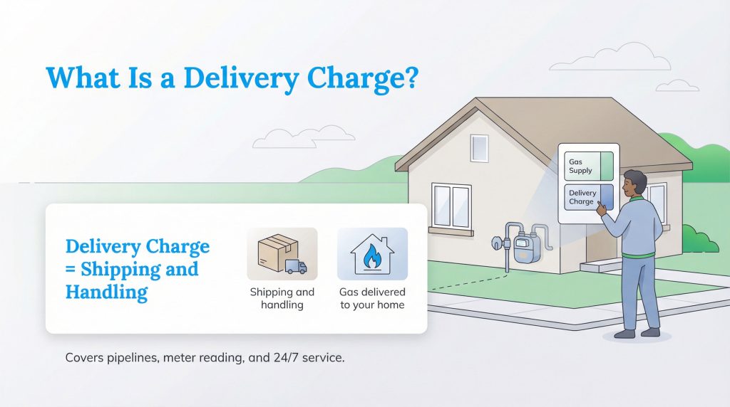 Illustration explaining Columbia Gas of Ohio's delivery charge as shipping and handling for gas service.