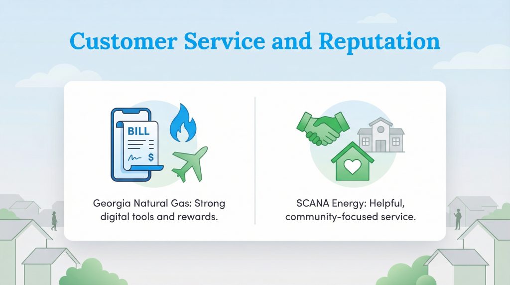 A comparison of Georgia Natural Gas digital tools and rewards versus SCANA Energy community service.
