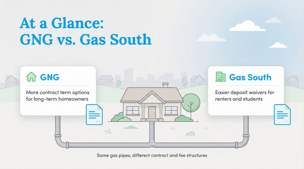 Infographic comparing GNG and Gas South gas providers, highlighting different benefits for each.
