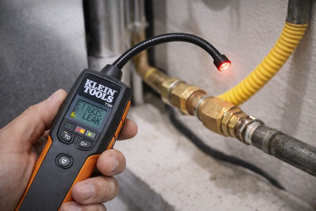 Klein Tools ET120 detecting a gas leak.