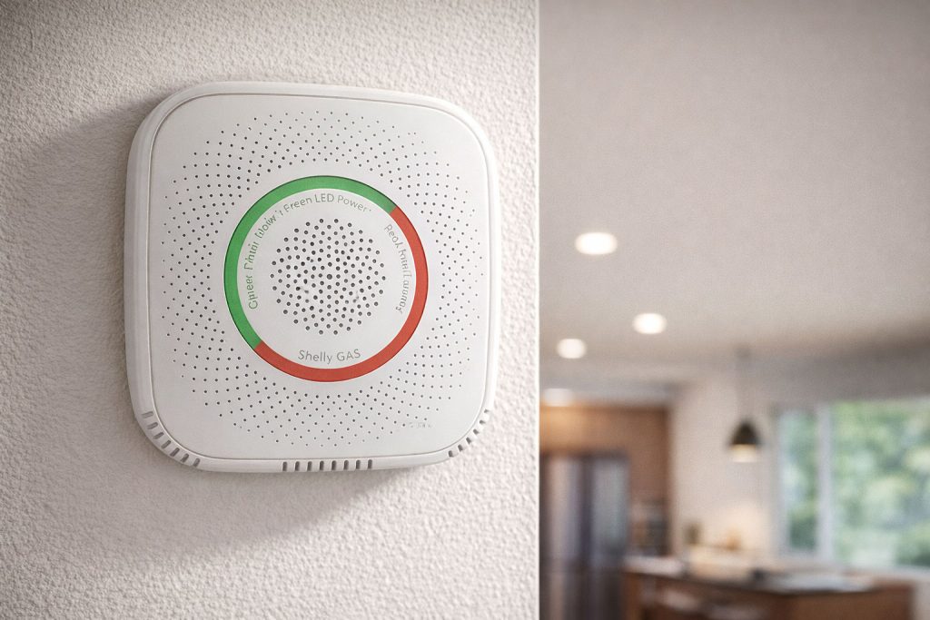 A Shelly Gas Wifi Sensor protects a home from gas leaks