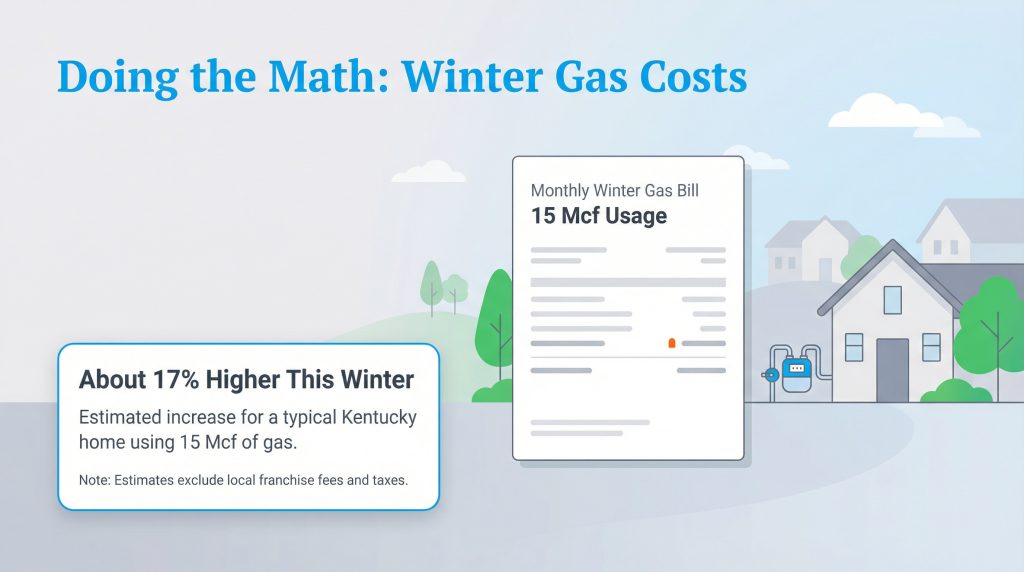 Infographic showing winter gas costs are about 17% higher for a typical Kentucky home.