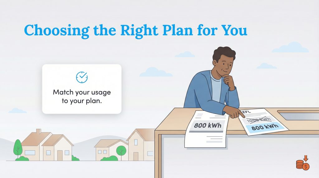 A man compares his 800 kWh electricity bill to a plan's Electricity Facts Label, finding a match.