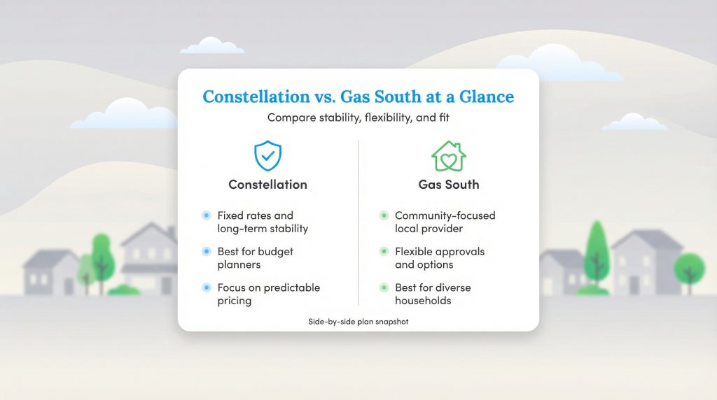 Comparison chart showing Constellation's stability vs. Gas South's flexibility.
