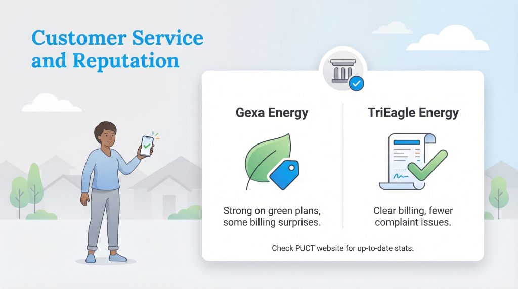 Infographic comparing Gexa Energy's reputation for green plans against TriEagle's clear billing.