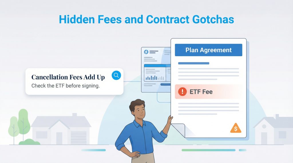 Man points to a plan agreement document highlighting a significant ETF fee warning.