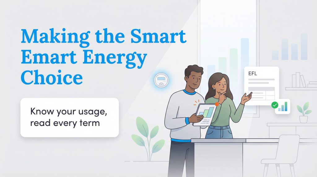 A man and woman review energy usage data and an EFL document, with text saying 'Know your usage, read every term'.