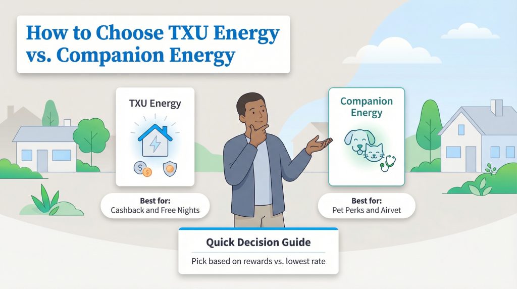 Infographic comparing TXU Energy's benefits to Companion Energy's pet-focused perks.